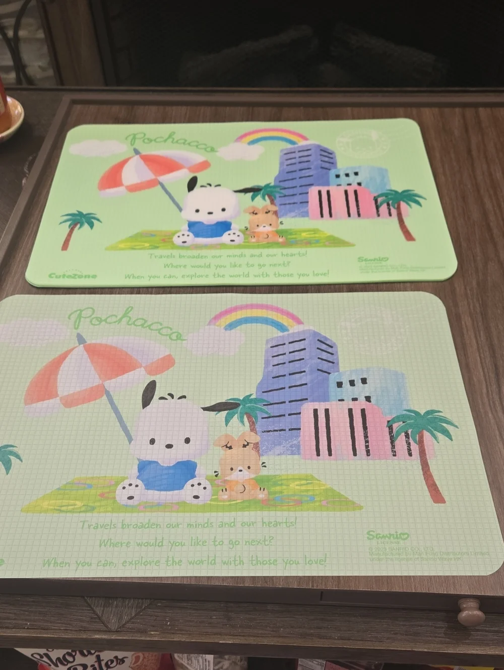 Sanrio Pochacco Green Placemat Duo with Rainbow & Umbrella Design